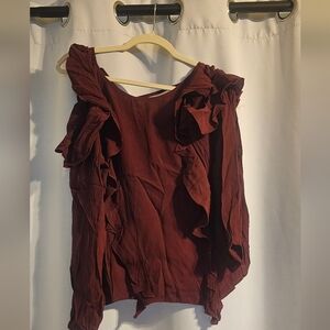 NWOT After Market Chic Ruffled Open Shoulder Blouse